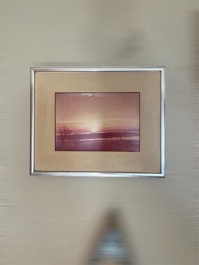 Silver Framed Wall Art with Beige Mat and Pink Sunset Print